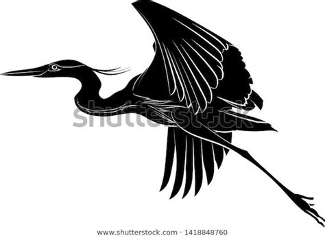 Silhouette Flying Great Blue Heron Graphic Stock Vector Royalty Free