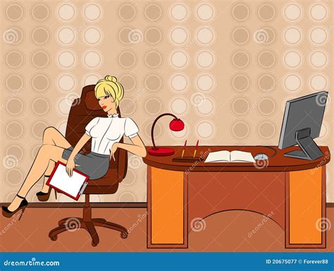 Business Women Sits In A Chair In Office Stock Vector Illustration Of