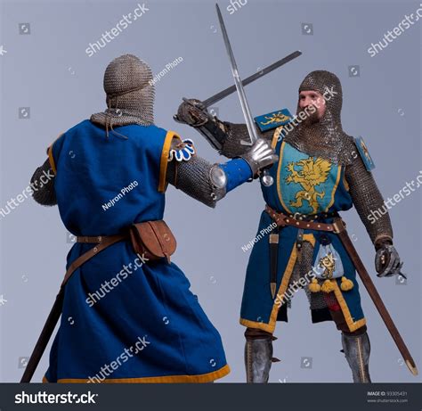 Two Medieval Knights Fighting Stock Photo 93305431 Shutterstock