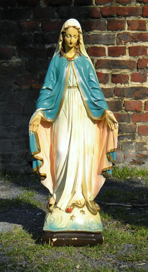 Lovely Large Vintage Plaster Statue Of Virgin Mary