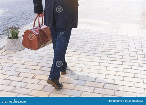 Businessman Going To Work With Suitcase Stock Photo Image Of Hand