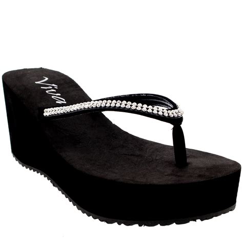 Womens Thong Strap Diamond Flip Flops Heel Platform Summer Wedge Sandals Uk 3 9 Ebay