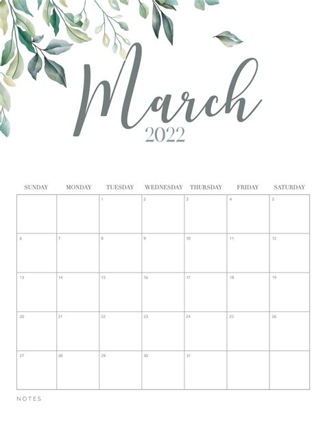 Calendar 2022 Printable March