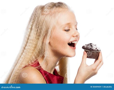 Girl Biting A Chocolate Cake Stock Image Image Of Biting Cake 30309459