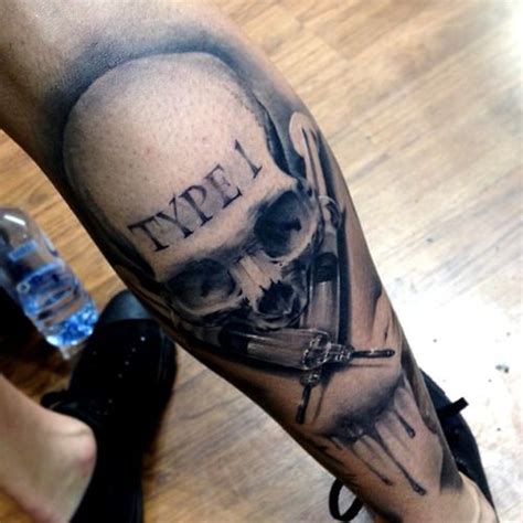 The universal symbol for type 1 diabetes awareness is the blue circle. Realistic skull and syringe "Type 1" black and white ...