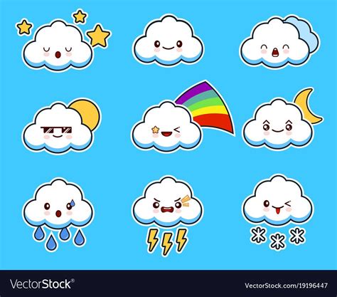Cartoon Clouds With Different Expressions And Emotions