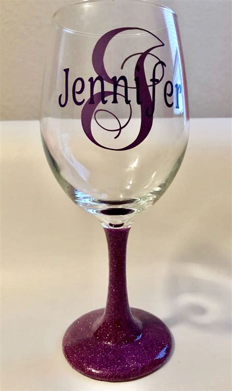 Monogram Personalized Wine Glass Glittered Stem Wine Glass Etsy Wine Glass Designs Wine