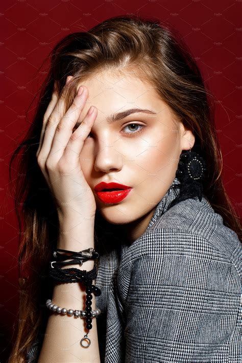 Beautiful Girl With Red Lips Containing Lip Beautiful And Model Beauty And Fashion Stock
