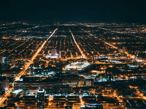 Wallpaper Night City City Lights Aerial View Overview Chicago Hd