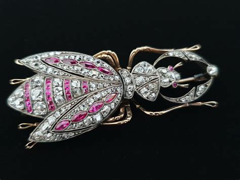 Faberge Brooch Antique Imperial Russian 56 Gold 14k Diamond Ruby
