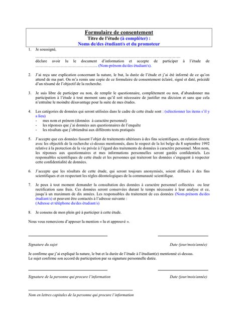 Modelé De Formulaire De Consentement Doc Pdf Page 1 Sur 2