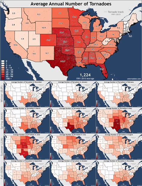Annual And Monthly Tornado Averages For Each State Maps