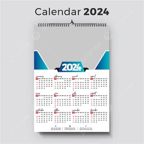 Vettore Libero Modello Di Calendario Pulito Del Nuovo Anno 2024 Modello
