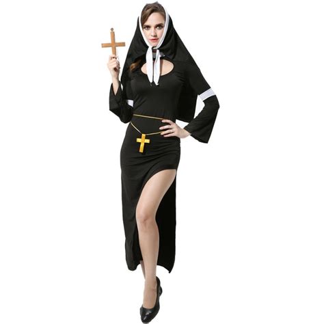 New Arrival Hot Arab Clothing Black Sexy Catholic Monk Cosplay Dress Halloween Nun Costume For