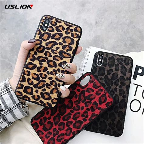 Uslion Plush Leopard Print Phone Case For Iphone 6 7 8 Plus X Xr Xs Max