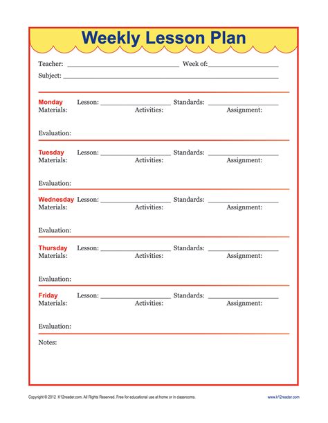 Preschool Lesson Plan Template Collection