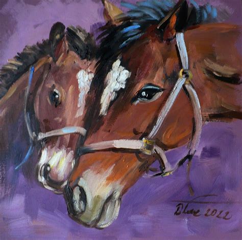 Horses Friends Landscape Oil Painting Impressionist Dorothy Laz Coa