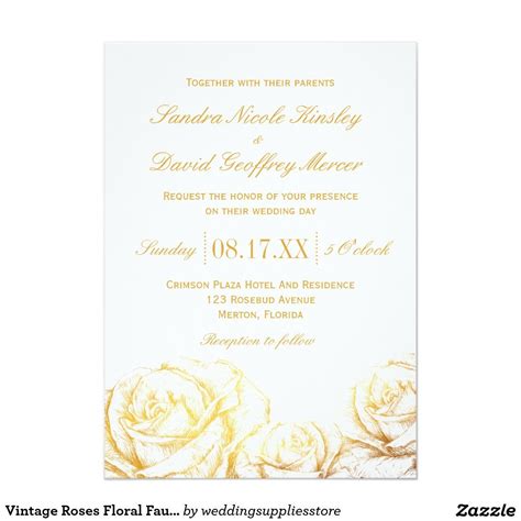 Vintage Roses Floral Faux Gold Wedding Invitation Wedding Ts