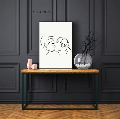 Gay Kiss Line Art Lgbt Couple Print Two Man Love Drawing Two Men Lovers Figure Minimalist