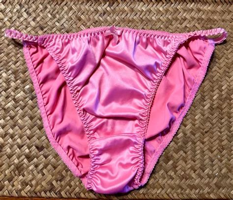 Vintage Satin String Bikini Panties Unicorn On Butt Size Size 6 M Pink