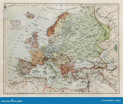 Vintage Map Of Europe At The End Of 19th Century Royalty Free Stock