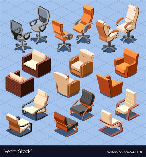 Chair And Armchair Isometric Set Royalty Free Vector Image