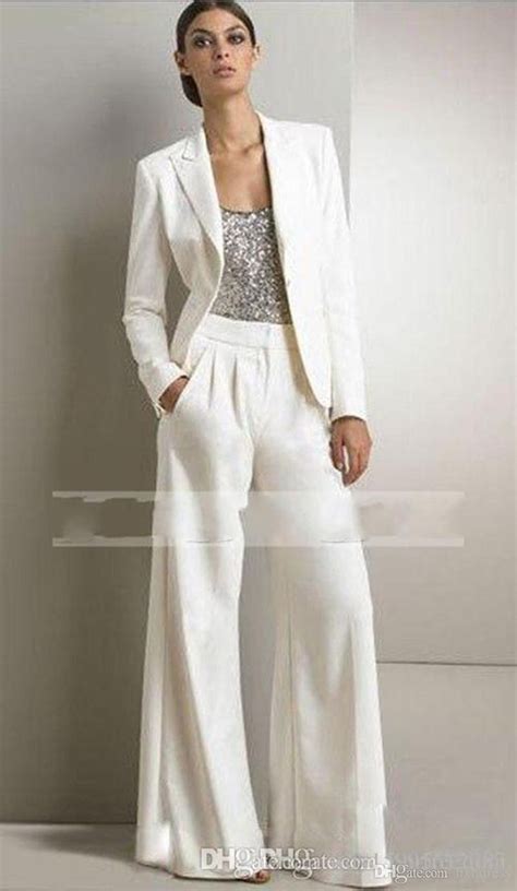 2019 New Bling Sequins Ivory White Pants Suits Mother Of The Bride