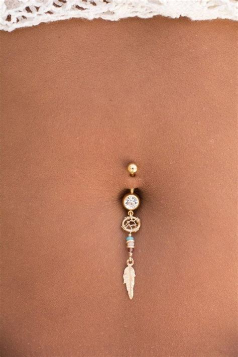 Gold Boho Chic Dream Catcher Belly Button Ring Feather Navel Piercing A Beautiful Piece Of