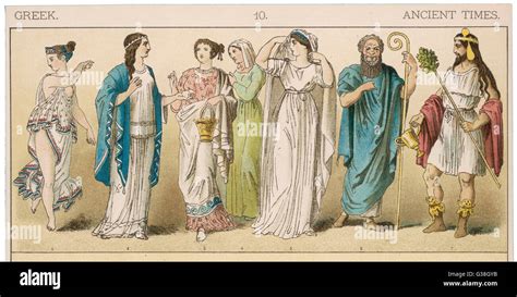 various ancient greek costumes left to right one female dancer four women in everyday