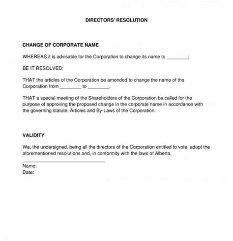 Directors Resolution Sample Template Word And Pdf