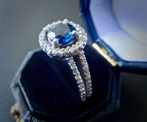 Ct White Gold Blue Sapphire Diamond Ring Sapphire And Etsy