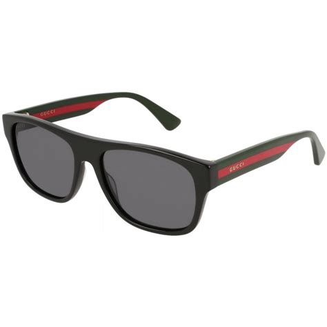 gucci black and red acetate rectangular frame grey lens men s sunglasses gg0341s 001