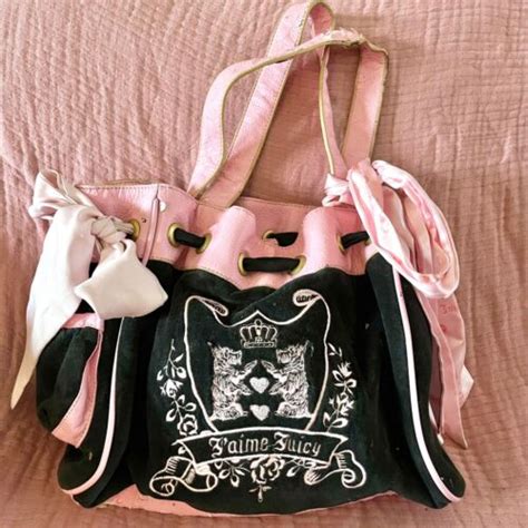 Vintage Y2K Juicy Couture Daydreamer Black Pink Velour Tote Bag Purse
