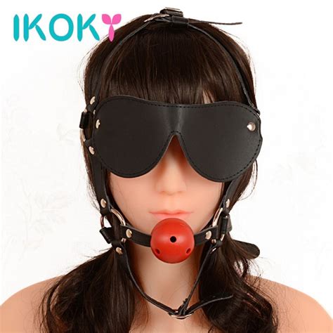 Ikoky Eye Mask Open Mouth Gag Ball Oral Fixation Stuffed Head Harness