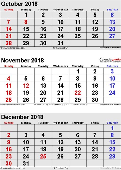 November 2018 Calendars For Word Excel And Pdf