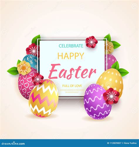 Happy Easter Greeting Card Colorful Easter Eggs With Geometric Pattern