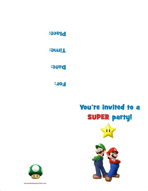 Personalized Party Invites Super Mario Party Super Mario Brothers