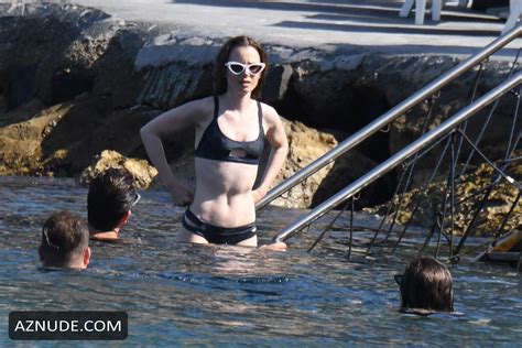 Lily Collins Sexy Enjoying The Weather With A Swim In Ischia Italy