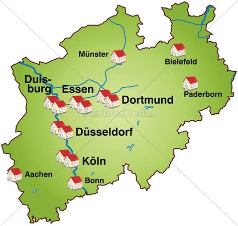 Karte Von Nordrhein Westfalen Als Infografik In Grün Lizenzfreies