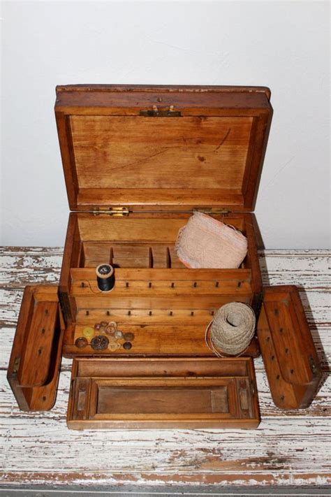 Wood Sewing Box Antique 6500 Usd Via Etsy Smallwoodcrafts