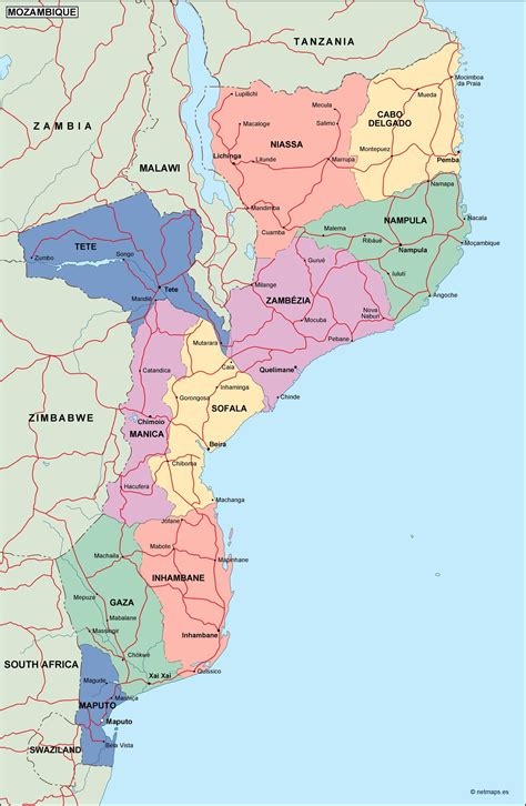 Mozambique Political Map Vector Eps Maps Eps Illustrator Map Vector