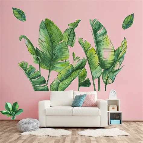 Big Leaf Wall Decaltropical Green Leaves Wall Stickers Etsy