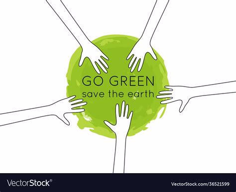 Go Green Logo Hands With Green Planet Flat Design Vector Image