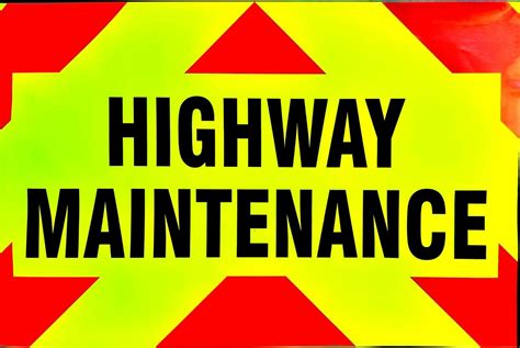 Highway Maintenance Fluorescent Warning Sign Large Sticker 900mm X