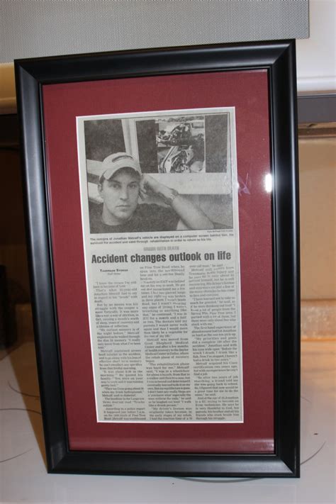 Jonathan's wreck newspaper article matted and framed | Newspaper frame