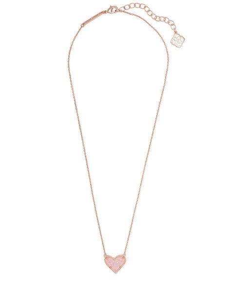 Ari Heart Rose Gold Pendant Necklace In Pink Drusy Kendra Scott In