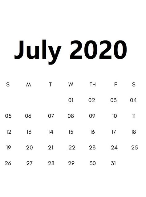 Editable July 2020 Calendar With Notes Free Printable Calendar