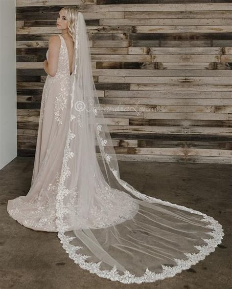 Bridal Cathedral Or Fingertip Veil Of Flower Lace Cathedral Length