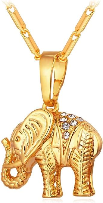 U7 18k Gold Plated Thailand Elephant Pendant And Chain Necklace Trendy