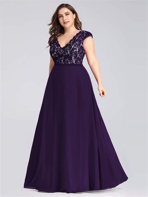 Plus Size Evening Gowns For Women With Lace Cap Sleeves Evening